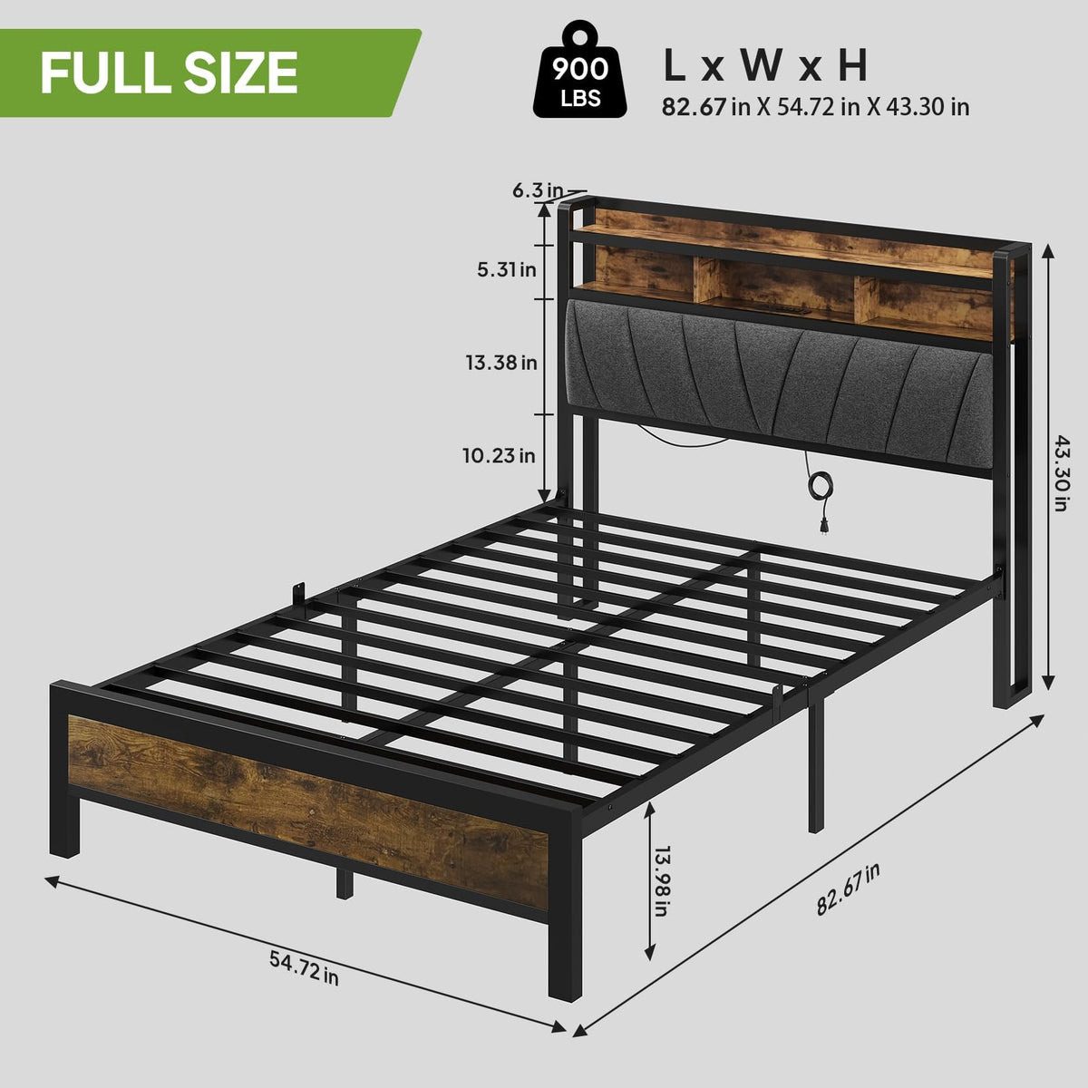Full Bed Frame with LED Lights and Charging Station D927037