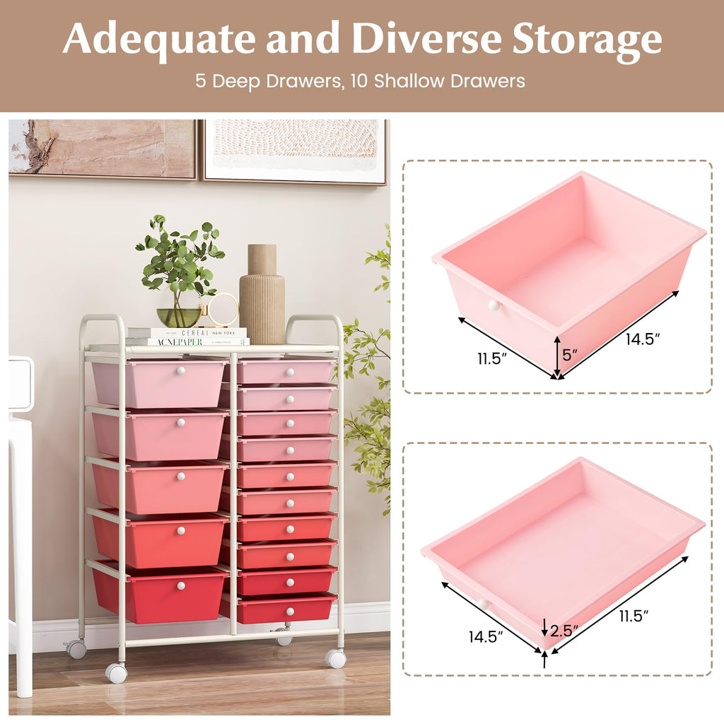 15 Drawer Multicolor Rolling Storage Cart Y843172