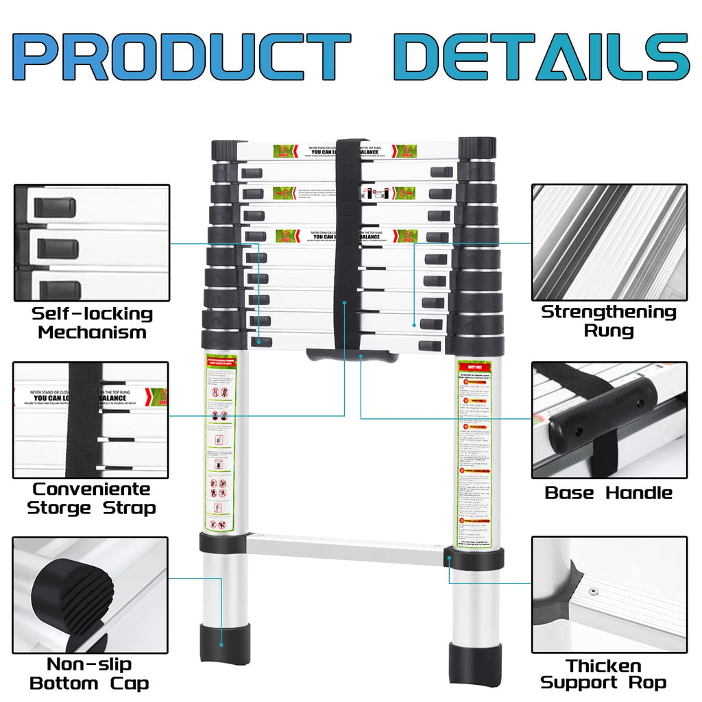 10.5 ft Aluminum Telescopic Ladder with Non-Slip Feet Z725627