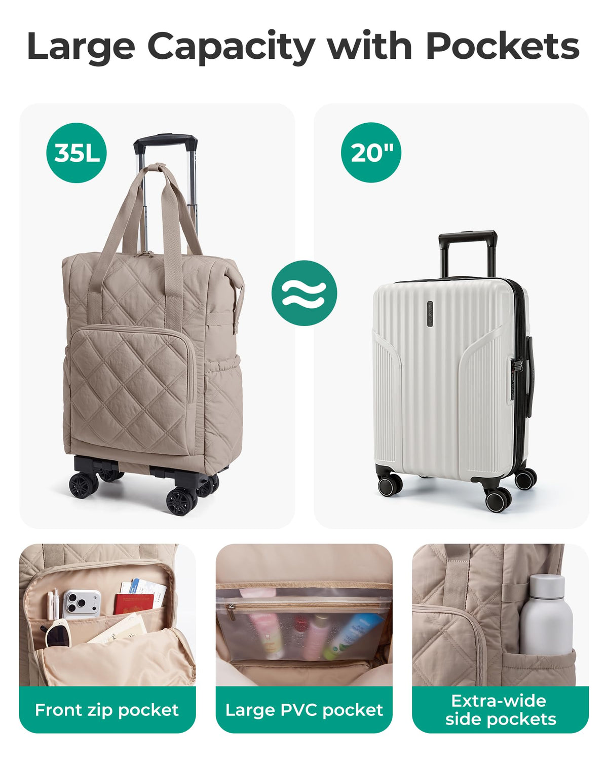 35L Rolling Duffle Bag with Wheels H528619