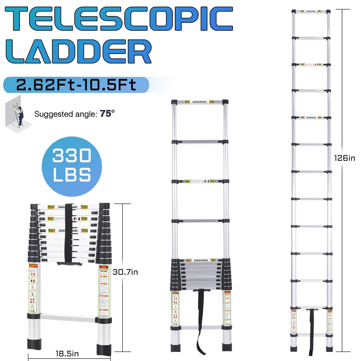 10.5 ft Aluminum Telescopic Ladder with Non-Slip Feet Z725627