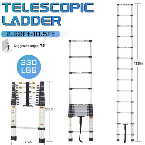10.5 ft Aluminum Telescopic Ladder with Non-Slip Feet Z725627