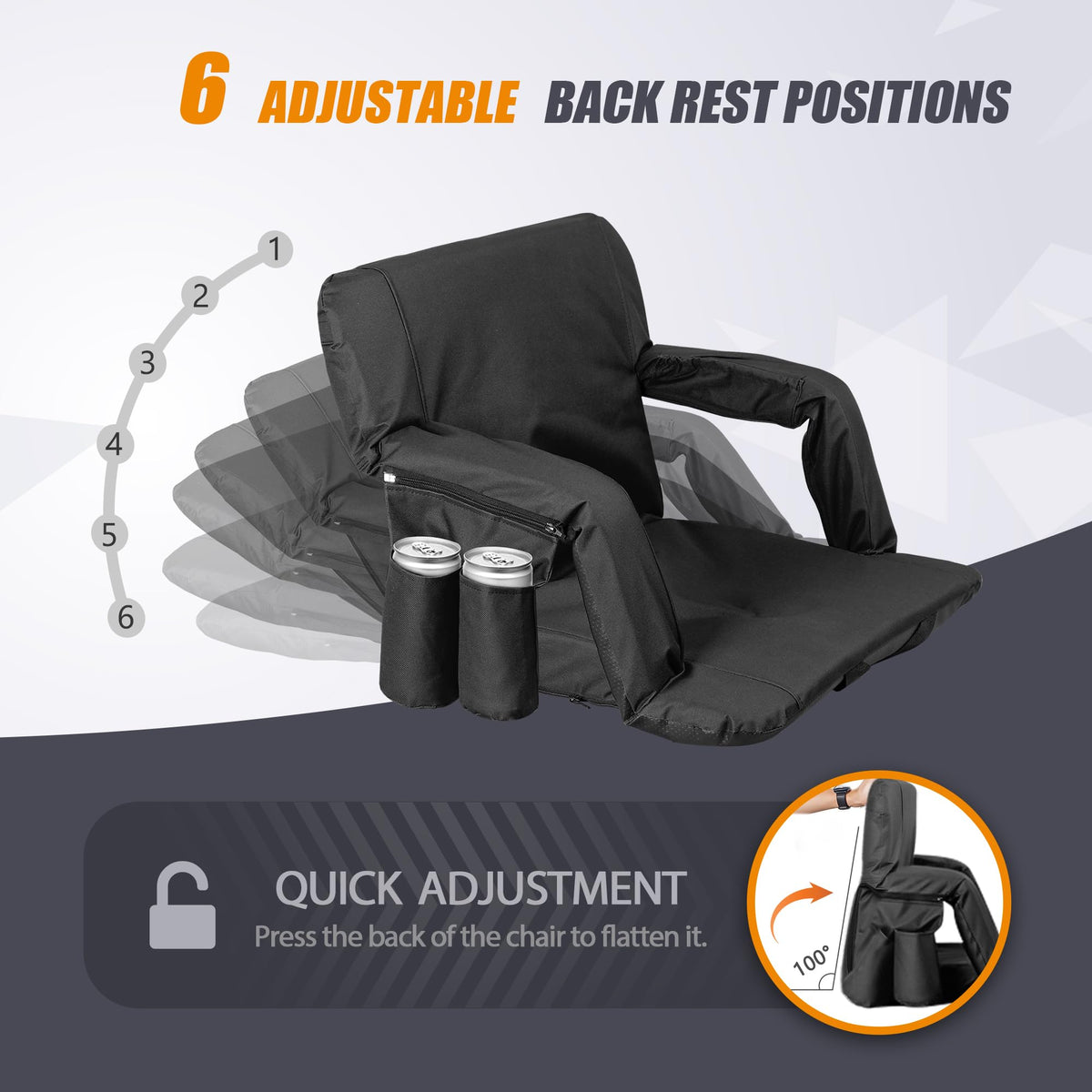 2 Pack Reclining Stadium Seat with Back Support E528006