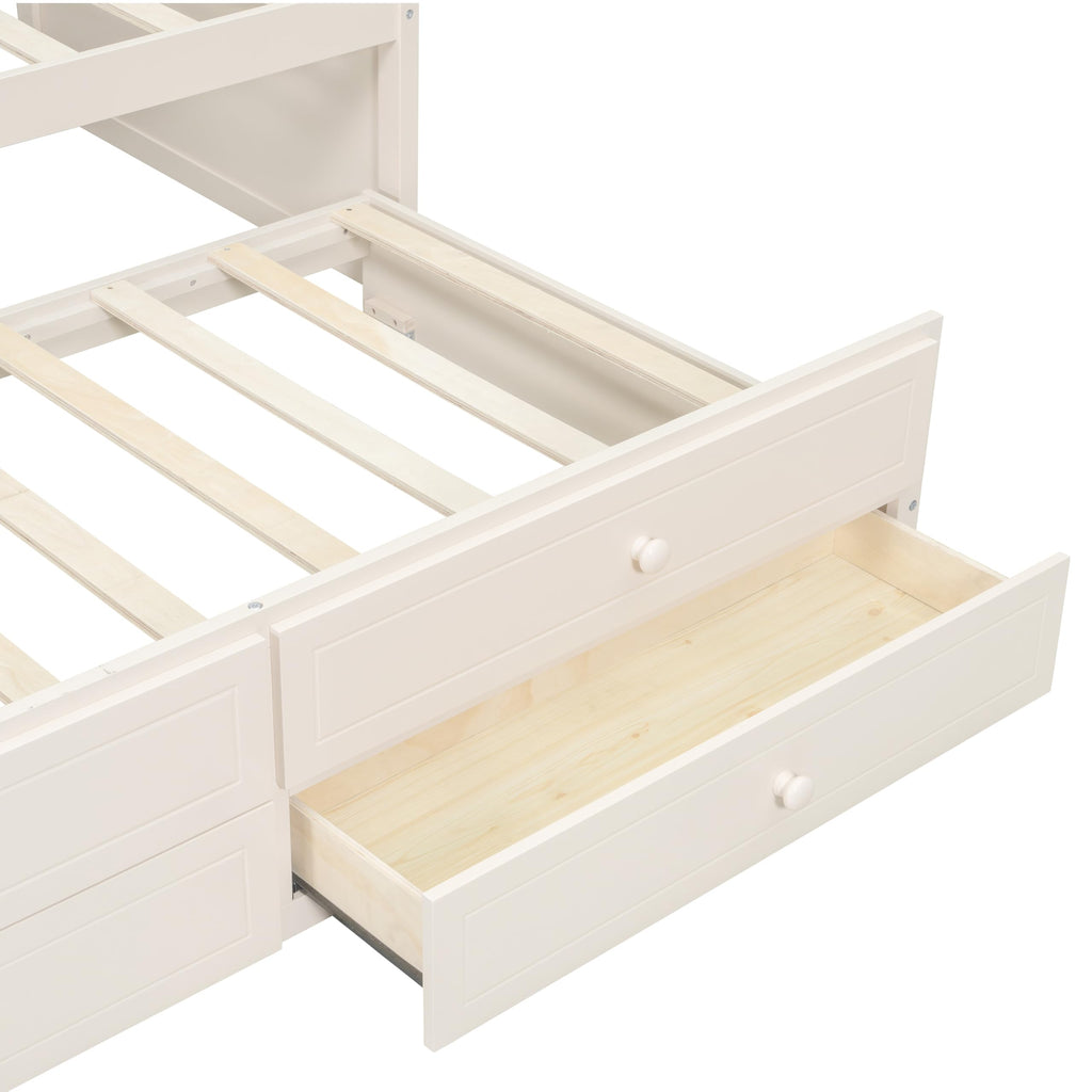 Beige Twin Size Wooden Daybed with Trundle and 2 Drawers O37518