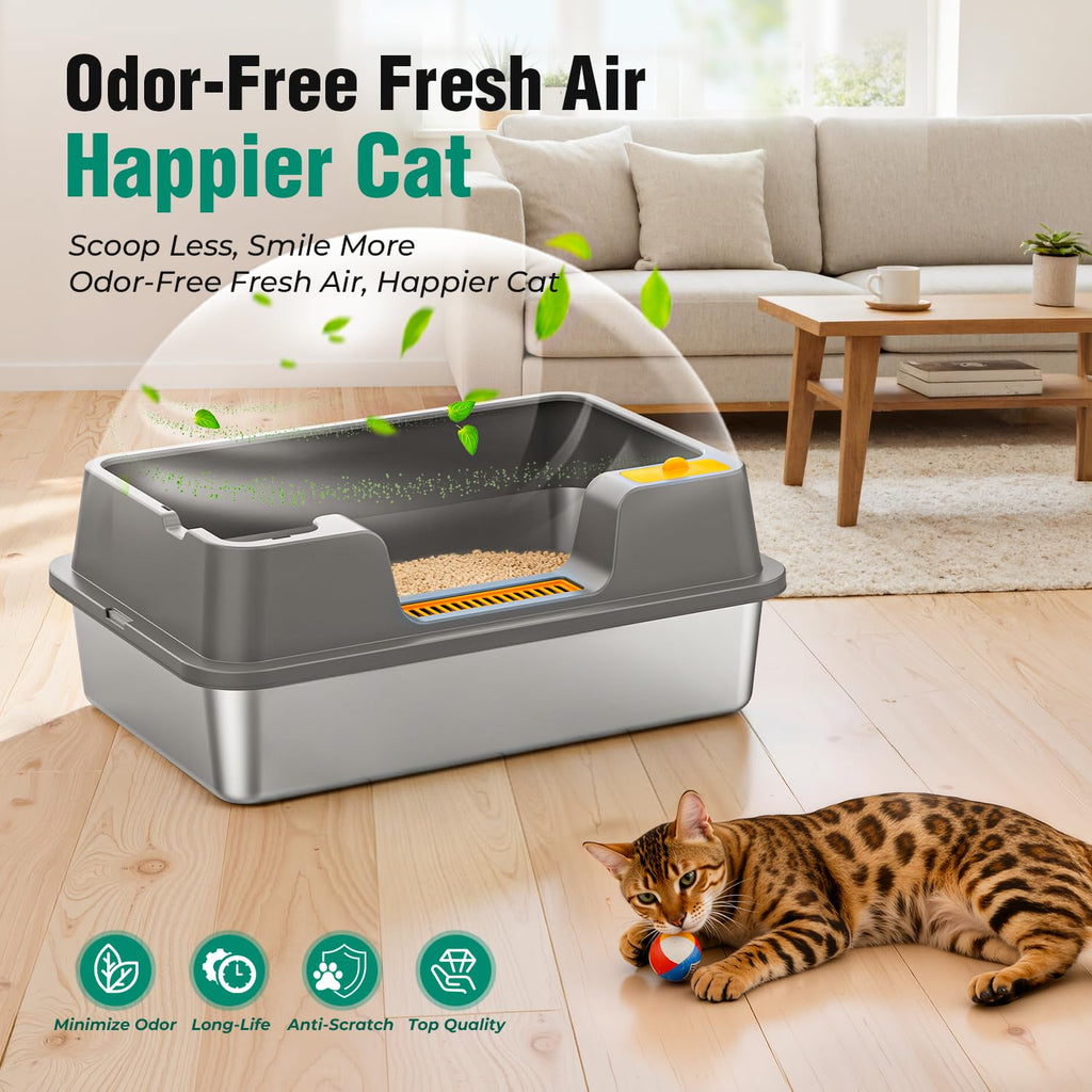 Extra Large Stainless Steel Litter Box with High Sides H466