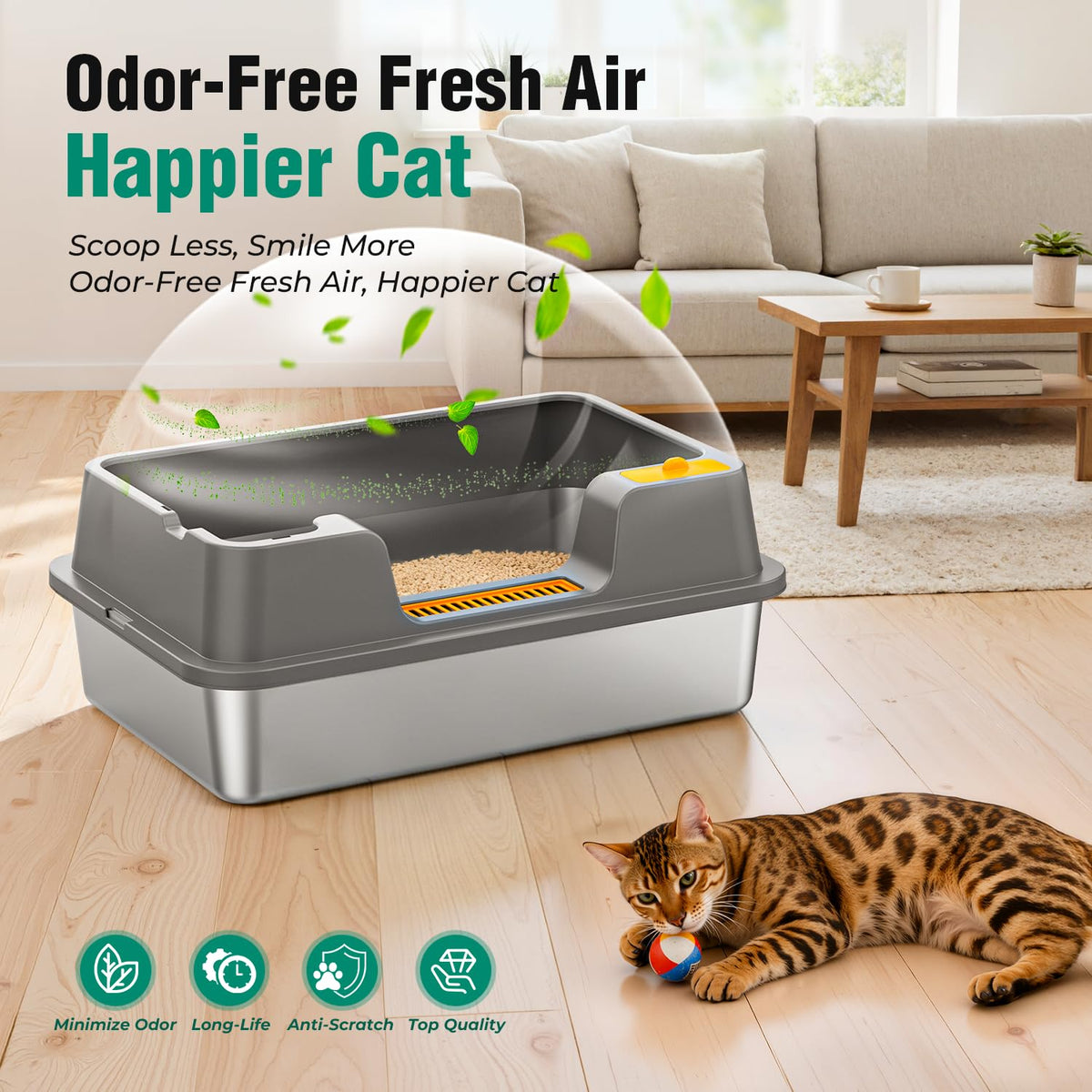 Extra Large Stainless Steel Litter Box with High Sides H466