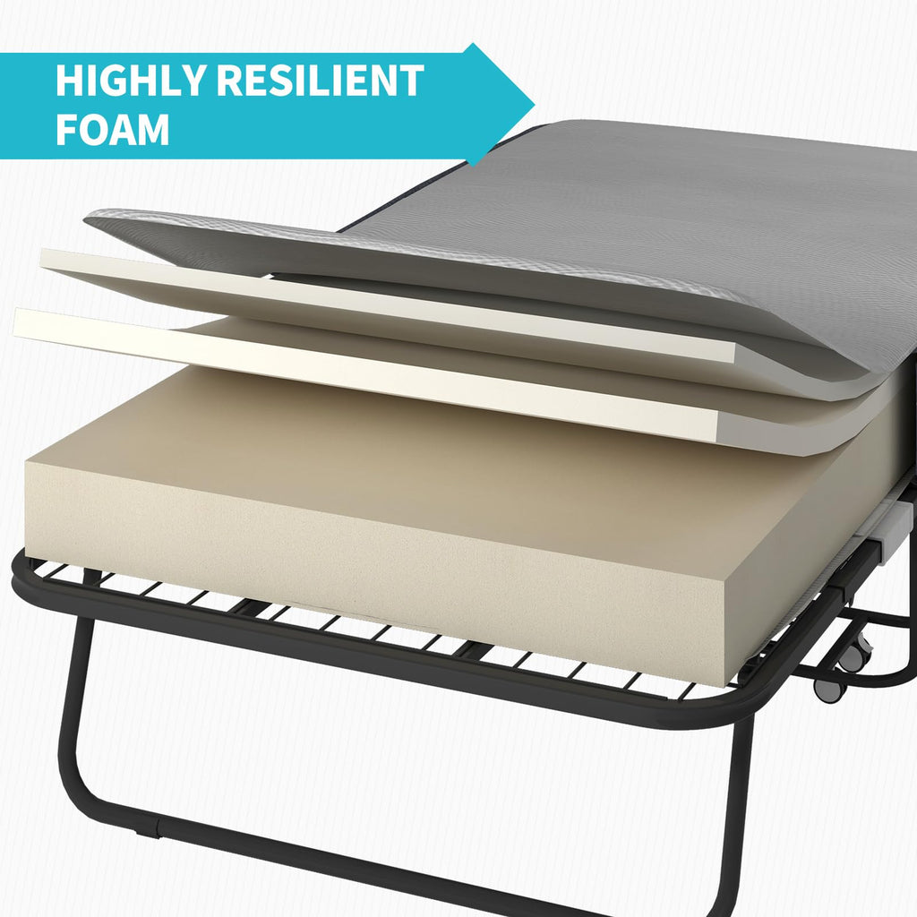 75" x 46" Folding Bed with 5" Memory Foam Mattress and Headboard L9412