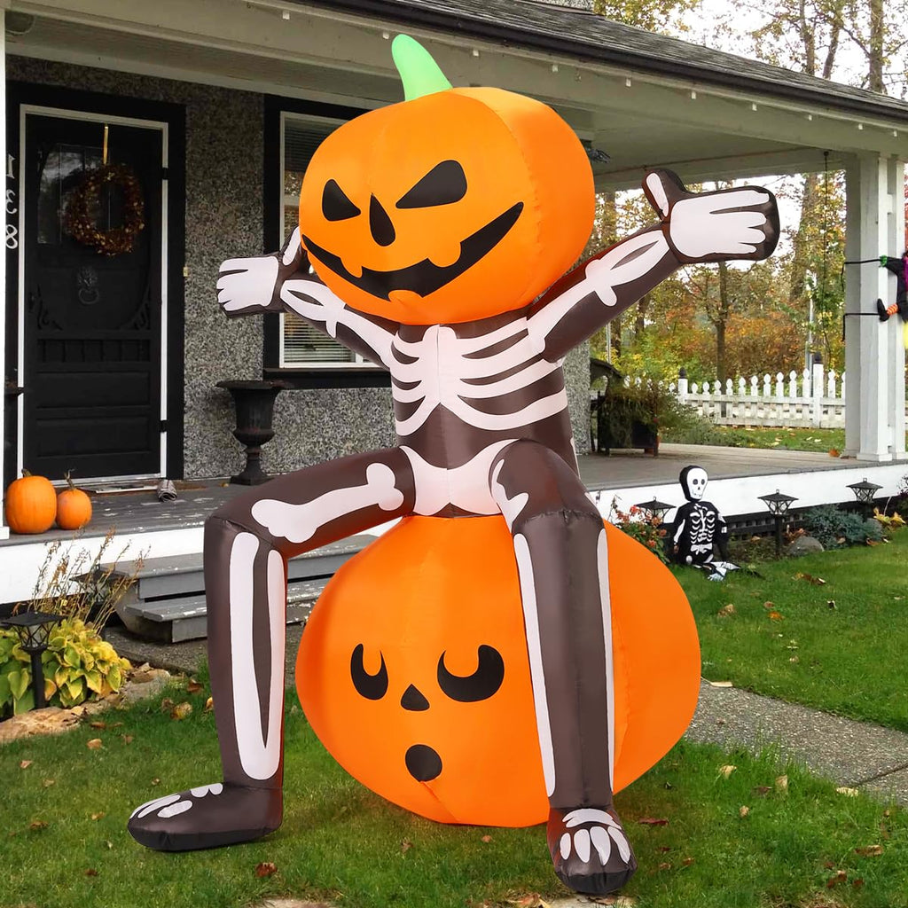 5FT Skull Skeleton Pumpkin Head Inflatable with Built-in LEDs J41604