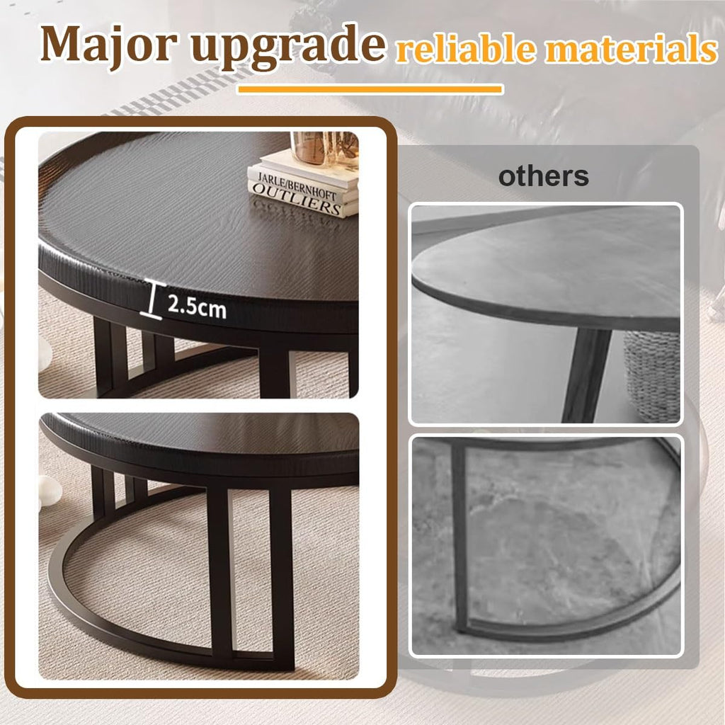 Round Nesting Coffee Tables 2-Piece Set Wood Top Metal Frame W993188
