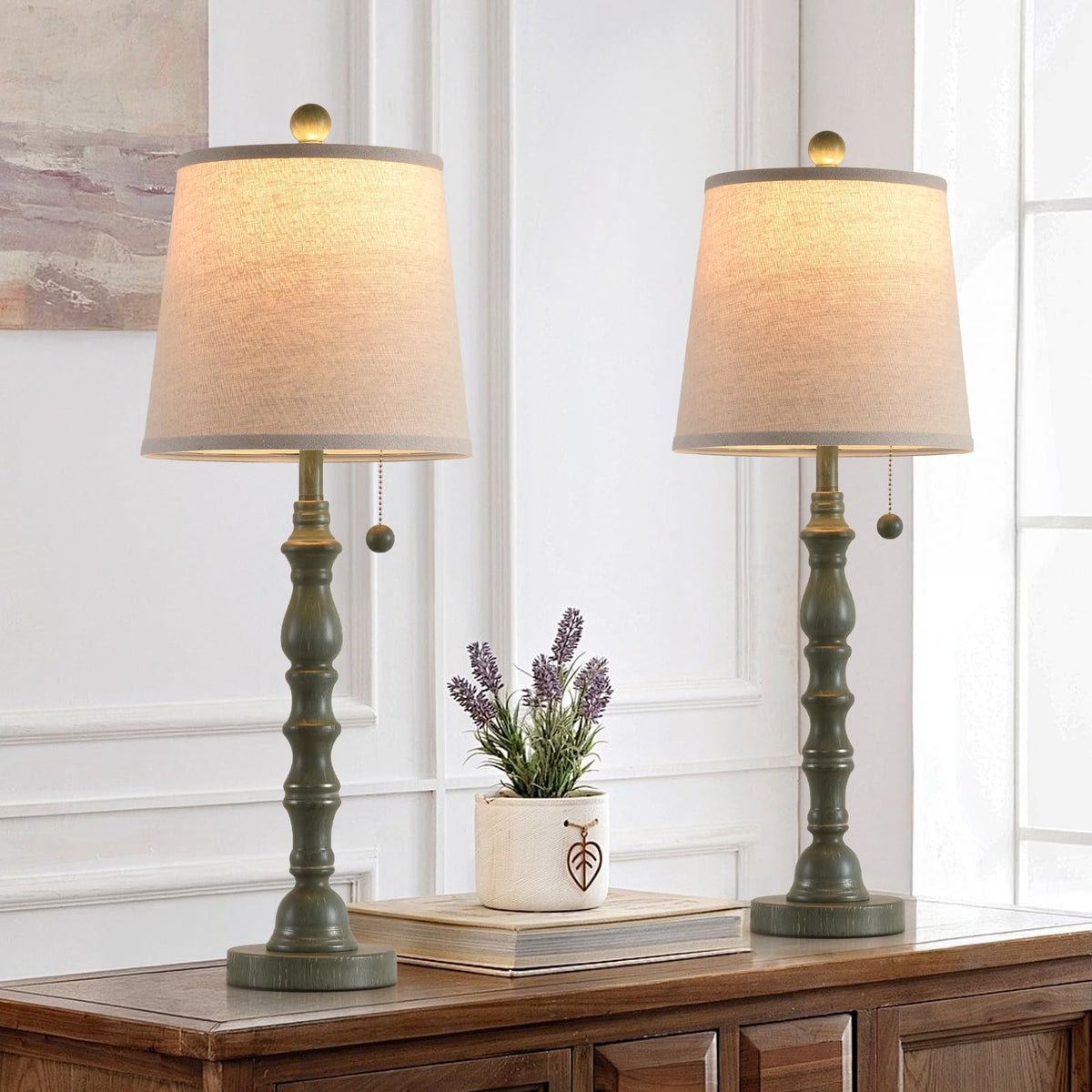 Set of 2 Turquoise Table Lamp with Fabric Lamp Shade V544481