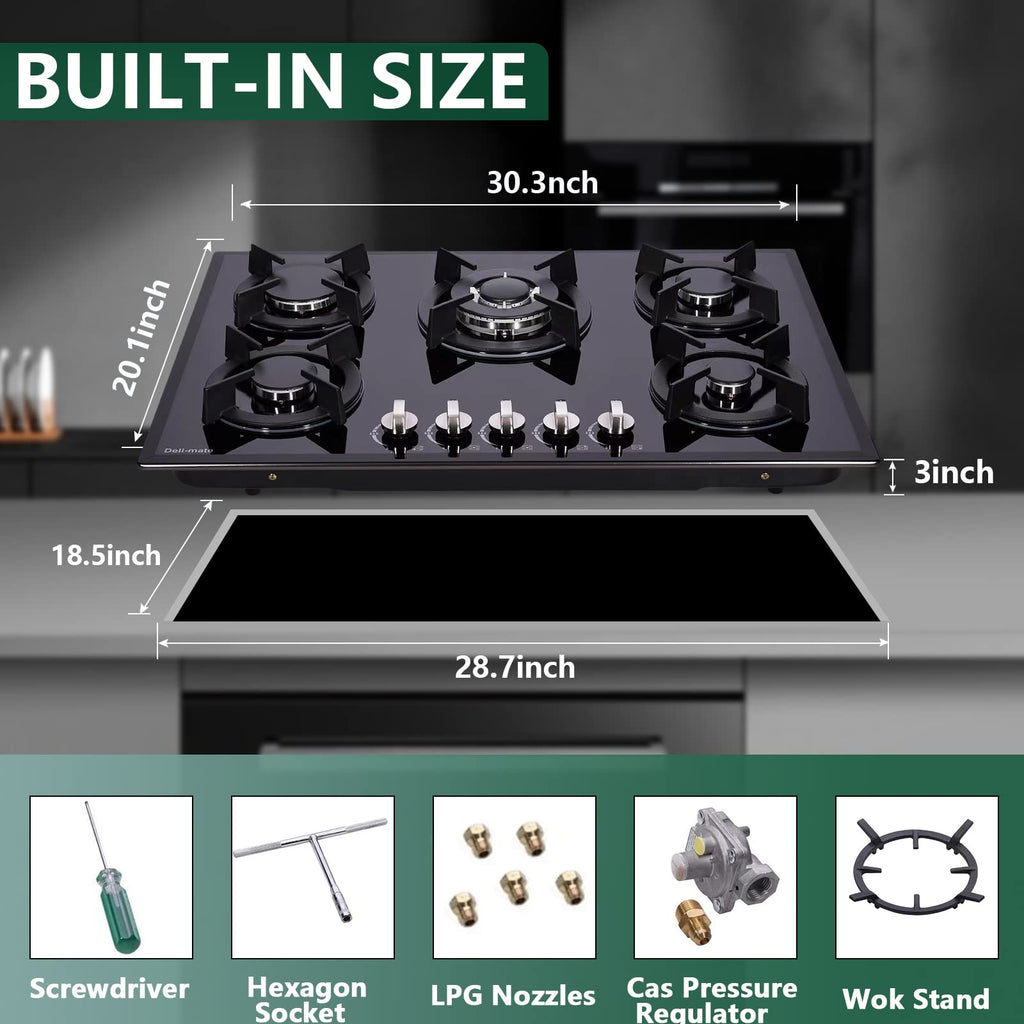 30 Inch 5 Burner Dual Fuel Gas Stovetop K3430
