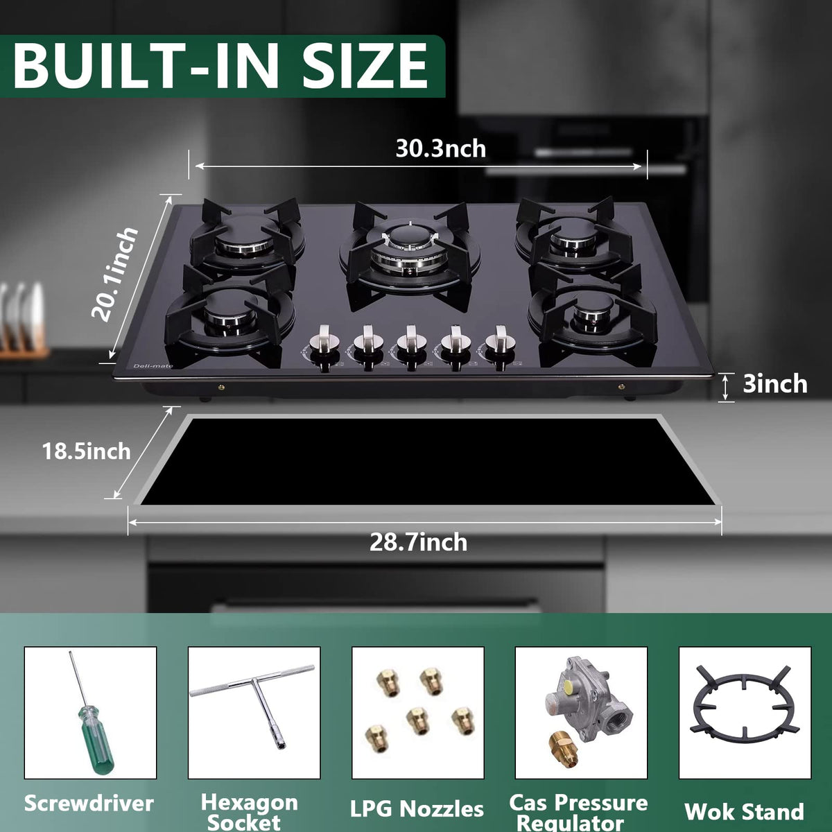 30 Inch 5 Burner Dual Fuel Gas Stovetop K3430