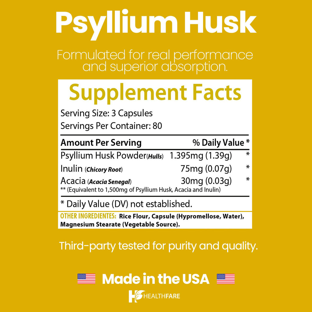 1500mg 240 Vegan Capsules Psyllium Husk Fiber Supplement X236