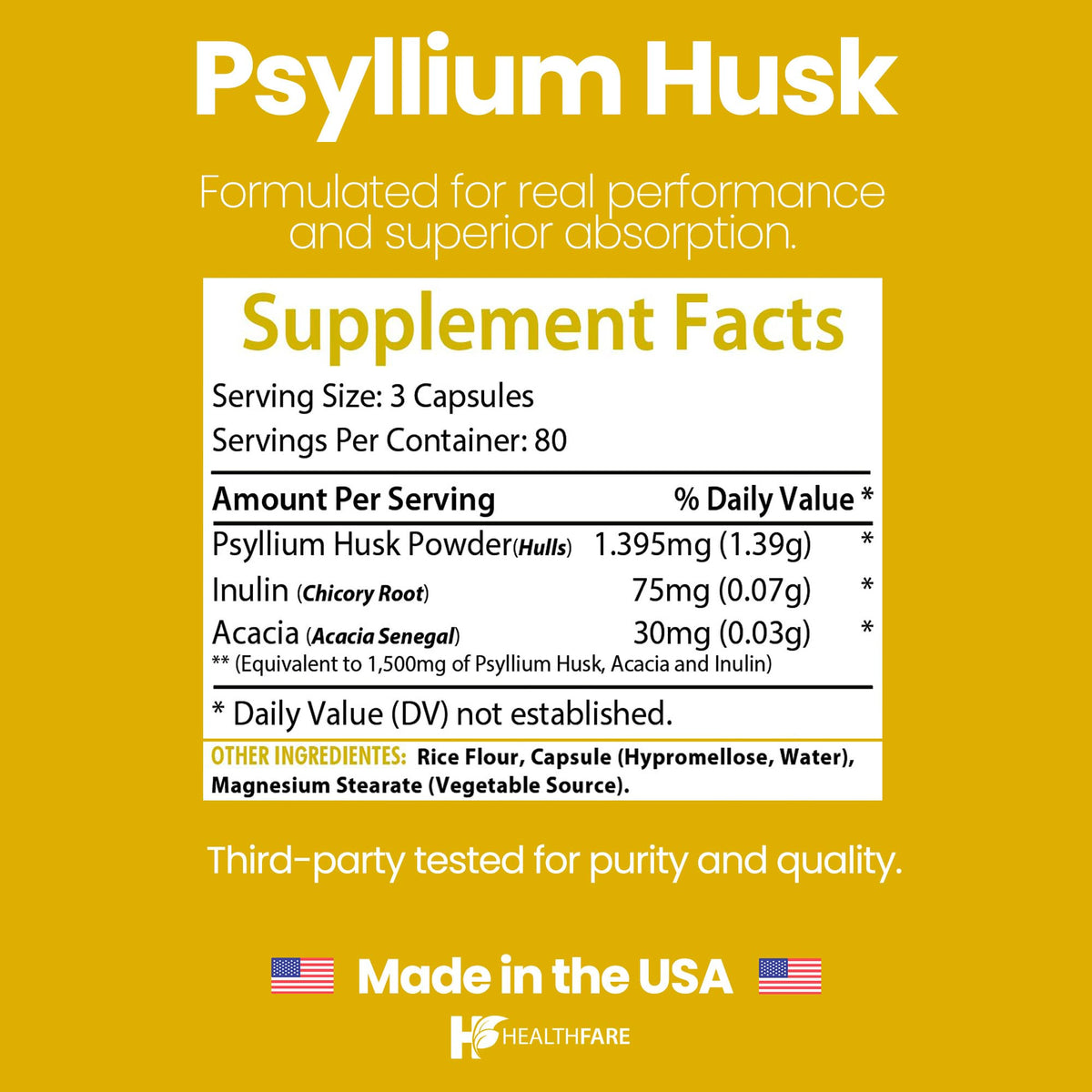 1500mg 240 Vegan Capsules Psyllium Husk Fiber Supplement X236