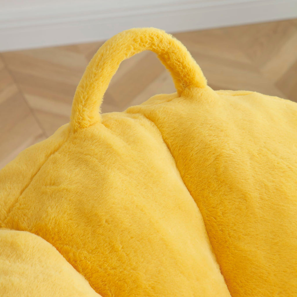 Yellow Faux Fur Memory Foam Bean Bag Chair with Footstool E800596