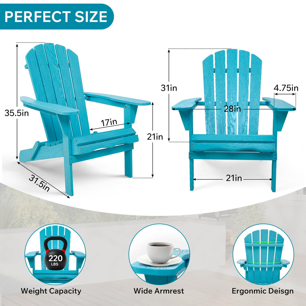 Folding Adirondack Chairs Set of 2 Solid Wood Turquoise Blue Q928201