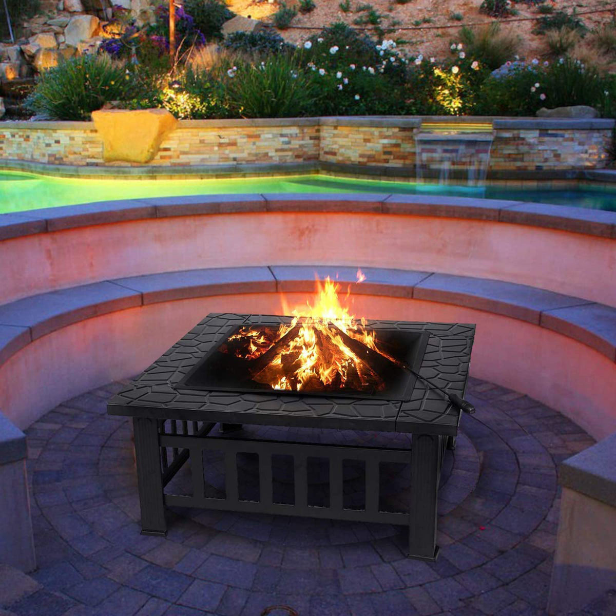 32'' Wood Burning Steel Fire Pit with Spark Screen D3938