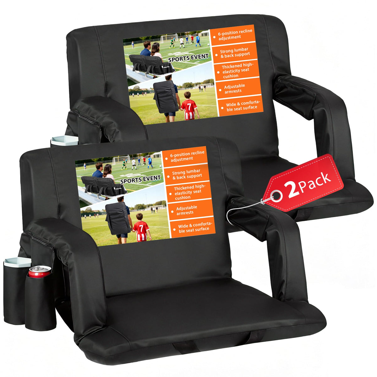 2 Pack Reclining Stadium Seat with Back Support E528006