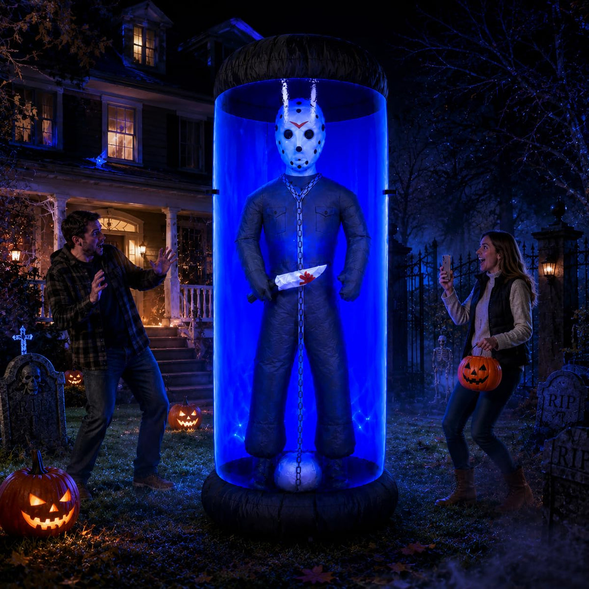 7.6FT Halloween Inflatable Outdoor Decoration with Blue LED Lights H440365