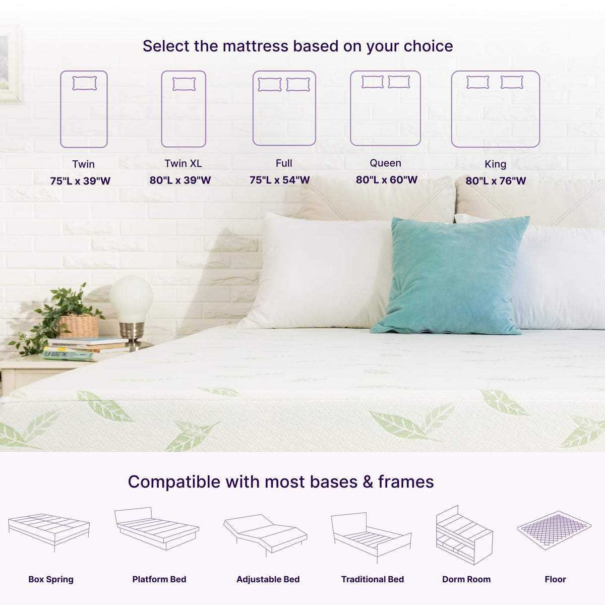 Twin Size 6 Inch Green Tea Memory Foam Mattress Z6014