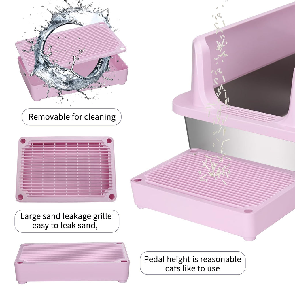 Open Cat Litter Box Stainless Steel High Walls with Scoop E269616