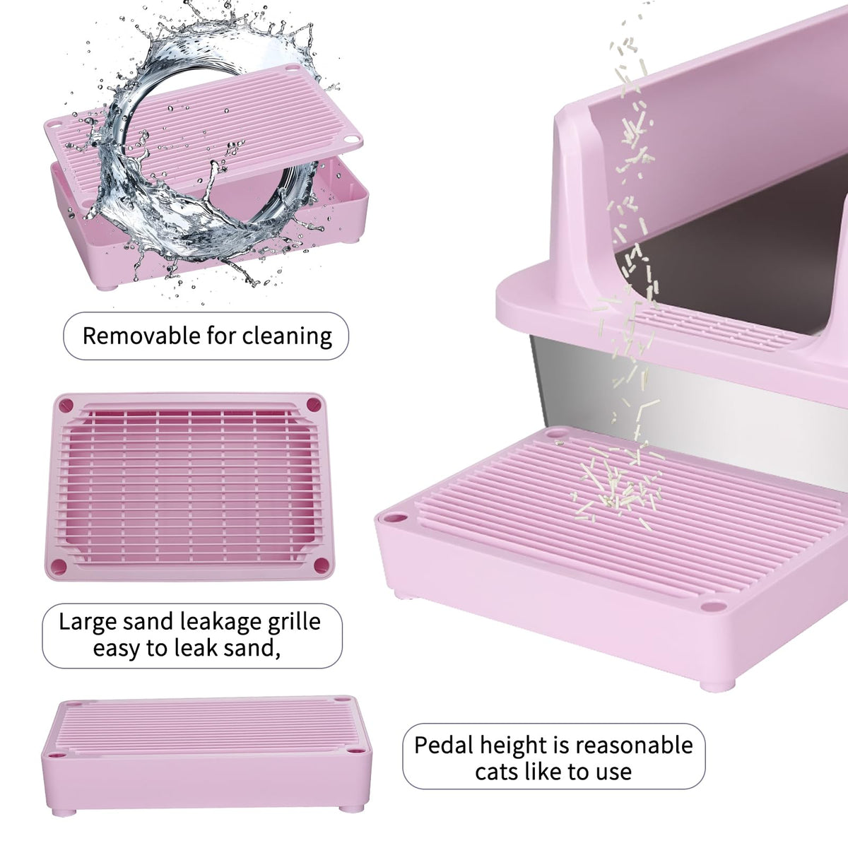 Open Cat Litter Box Stainless Steel High Walls with Scoop E269616