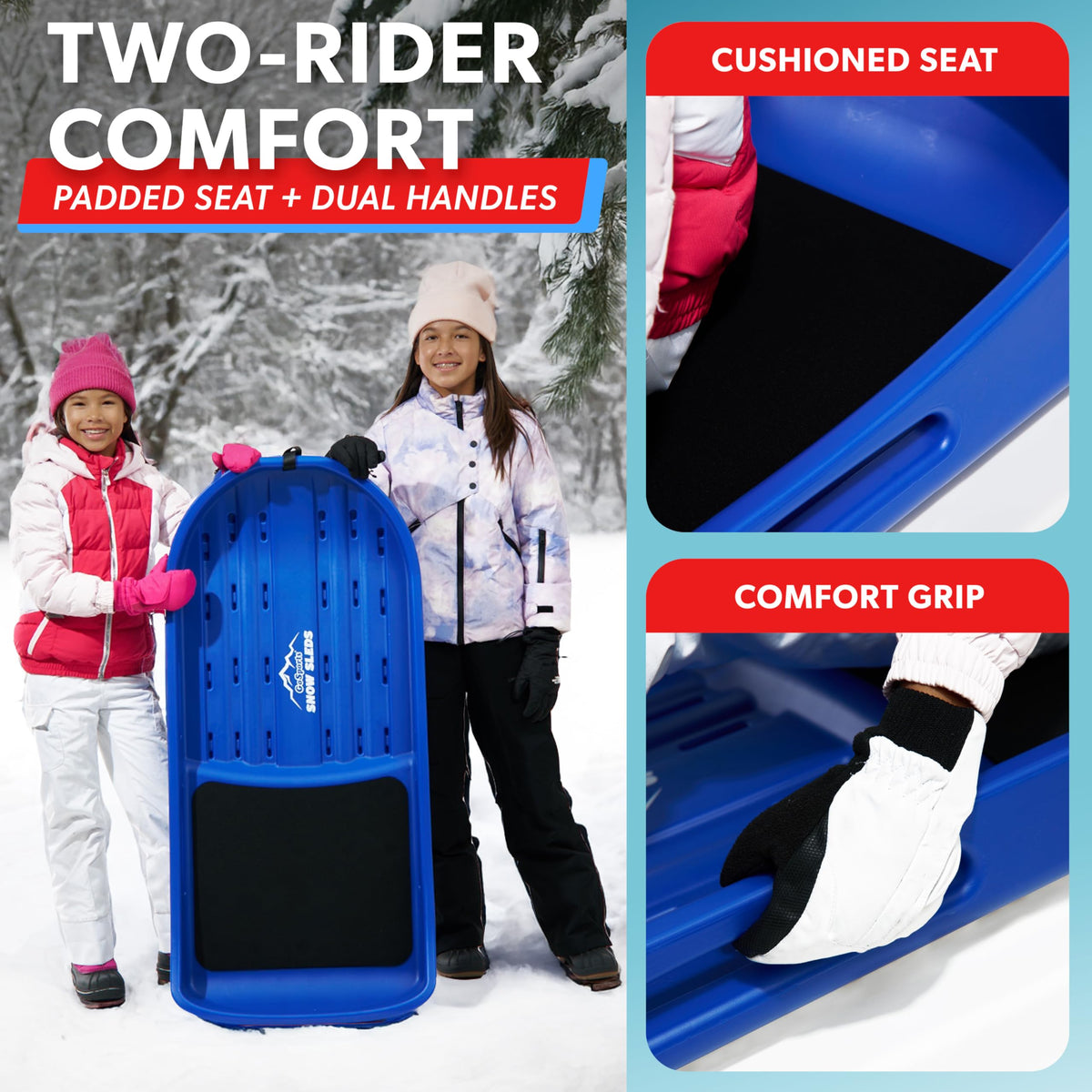 2 Person Snow Sled with Pull Strap and Padded Seat F4173