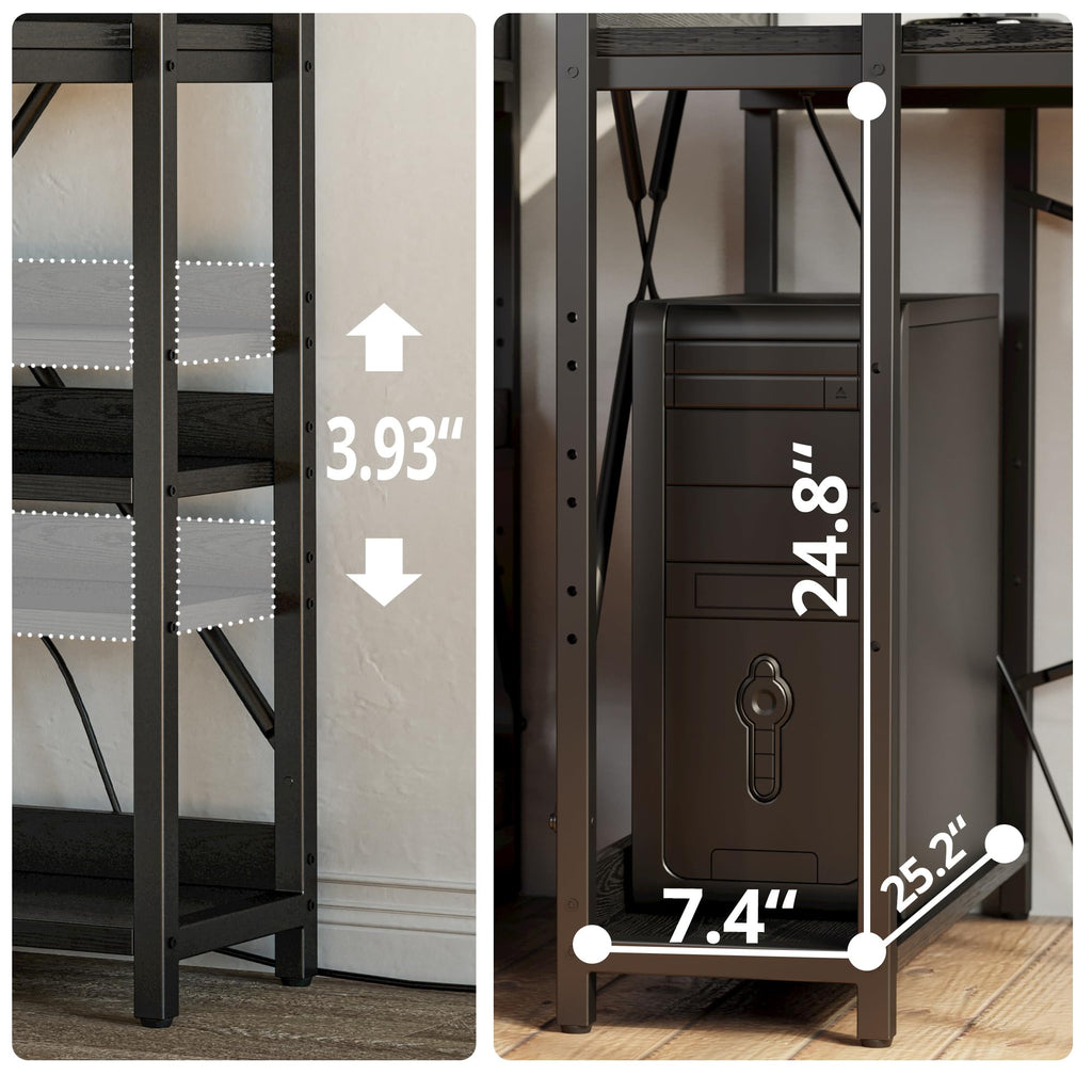 Black Computer Desk with Power Outlet and Storage Shelves W776