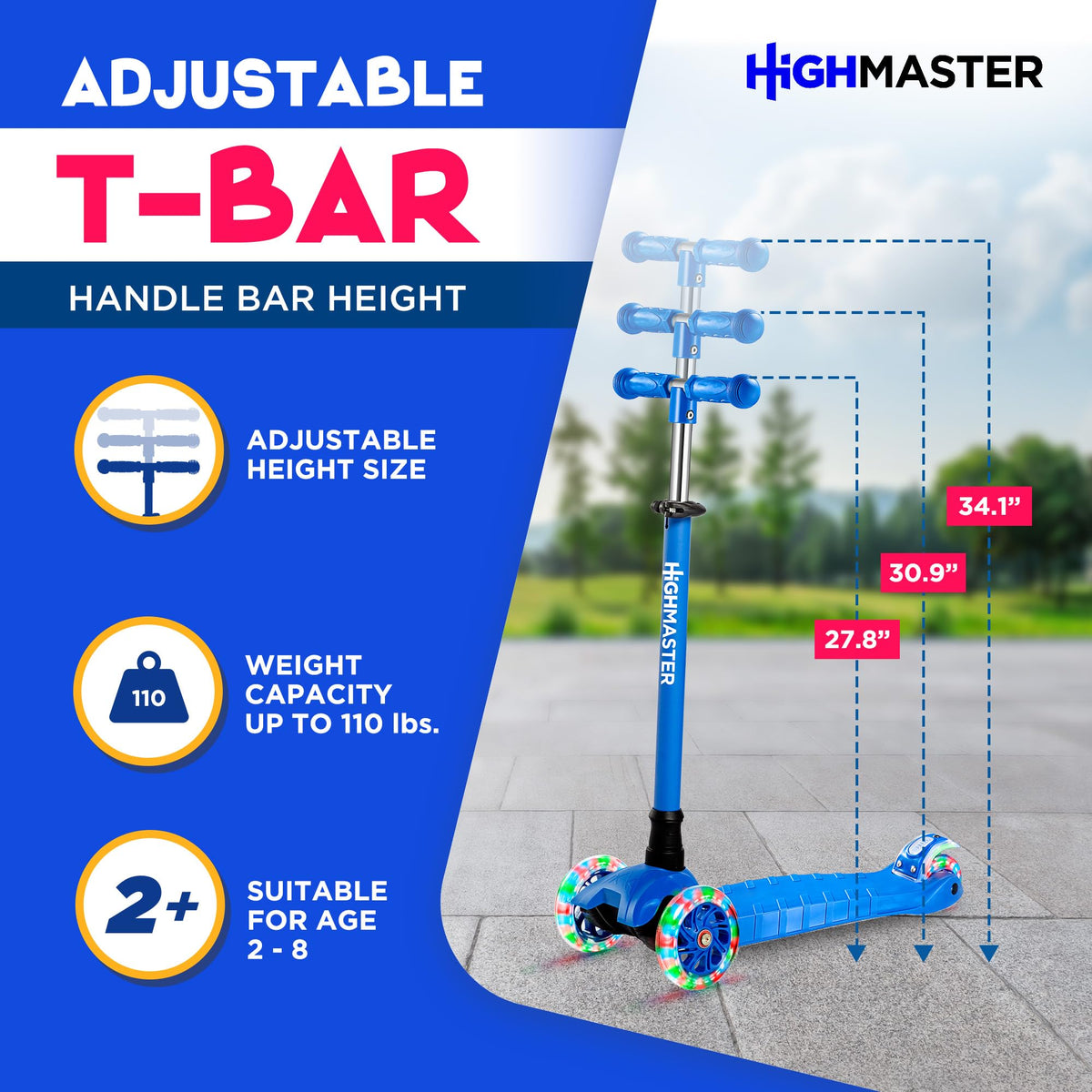 Kids 3 Wheel Kick Scooter with Adjustable Handlebar and LED Wheel Lights I8767