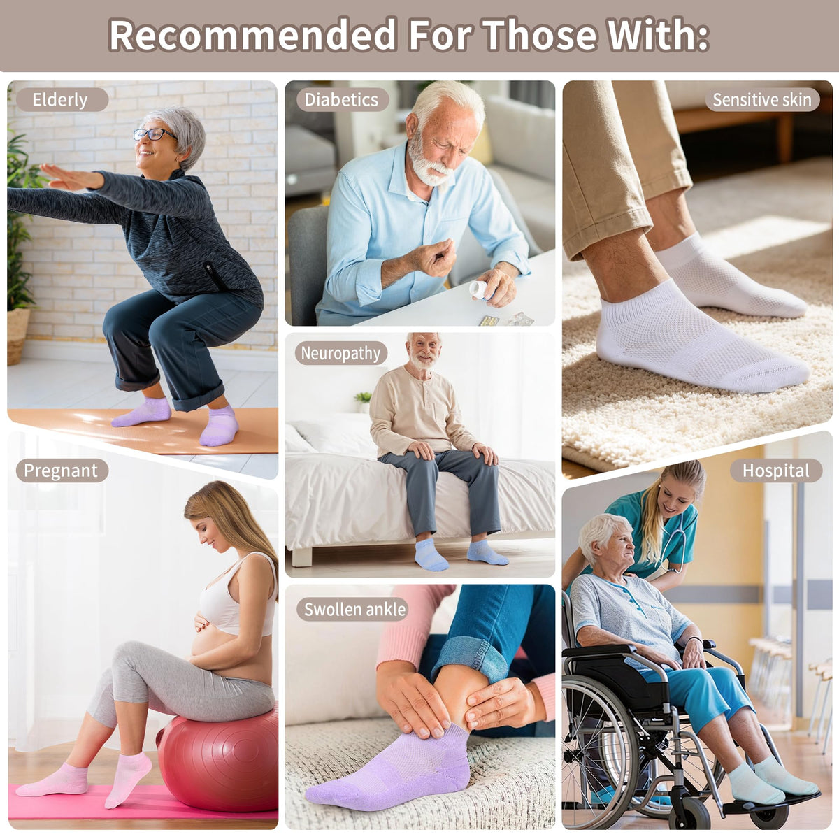 5 Pairs Non-Binding Low Cut Diabetic Socks Size 9-11 Z984497