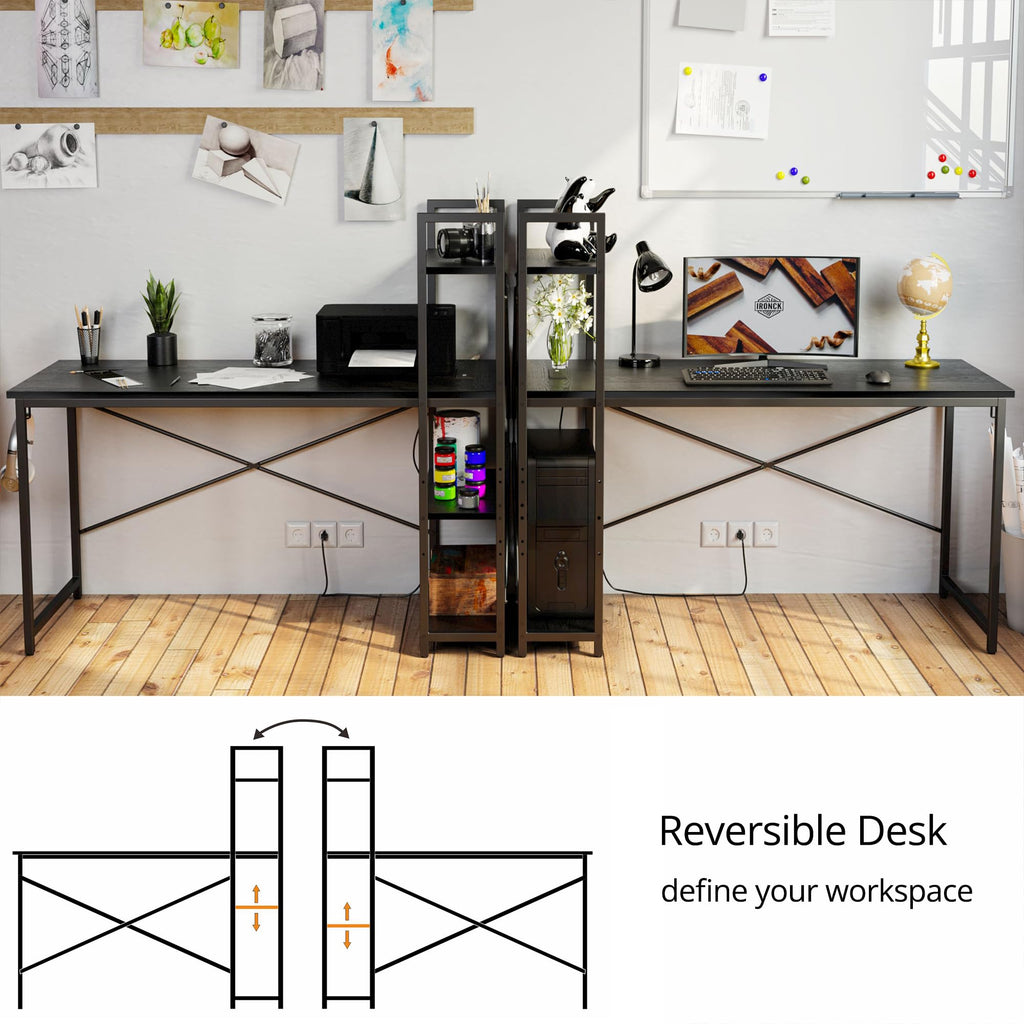 Black Computer Desk with Power Outlet and Storage Shelves W776