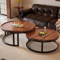 Round Nesting Coffee Tables 2-Piece Set Wood Top Metal Frame W993188