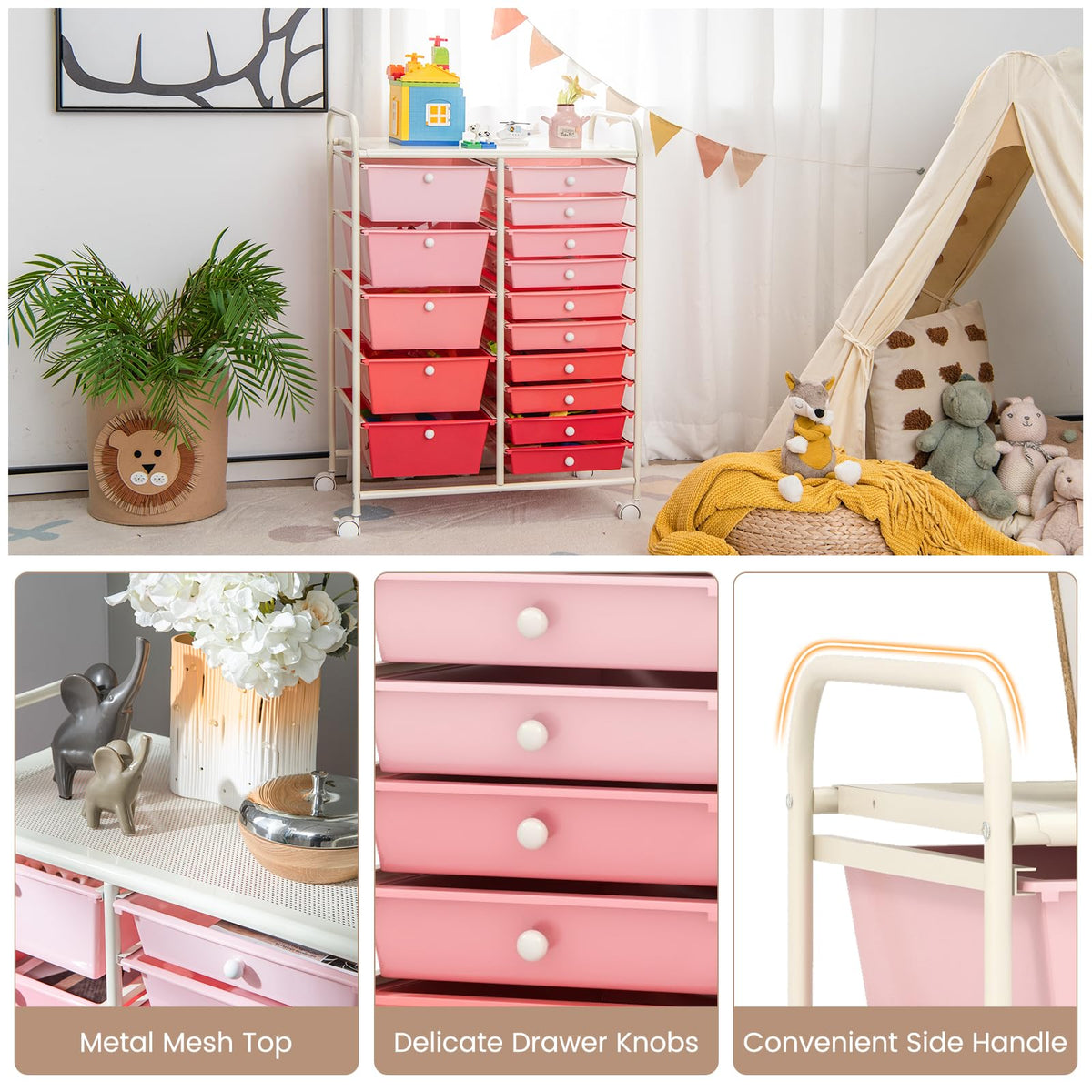 15 Drawer Multicolor Rolling Storage Cart Y843172