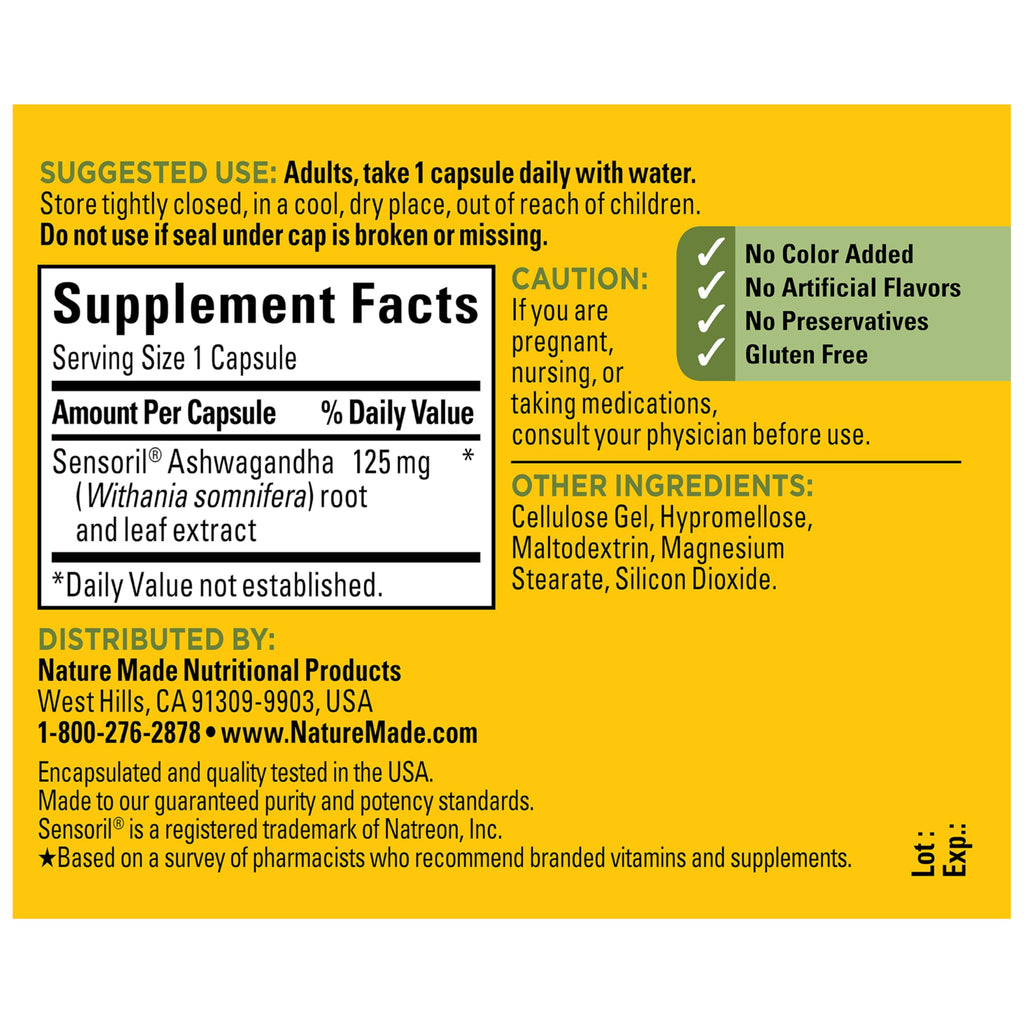 Ashwagandha Capsules 125mg 60 Capsules W3360