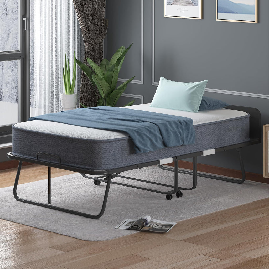75" x 46" Folding Bed with 5" Memory Foam Mattress and Headboard L9412