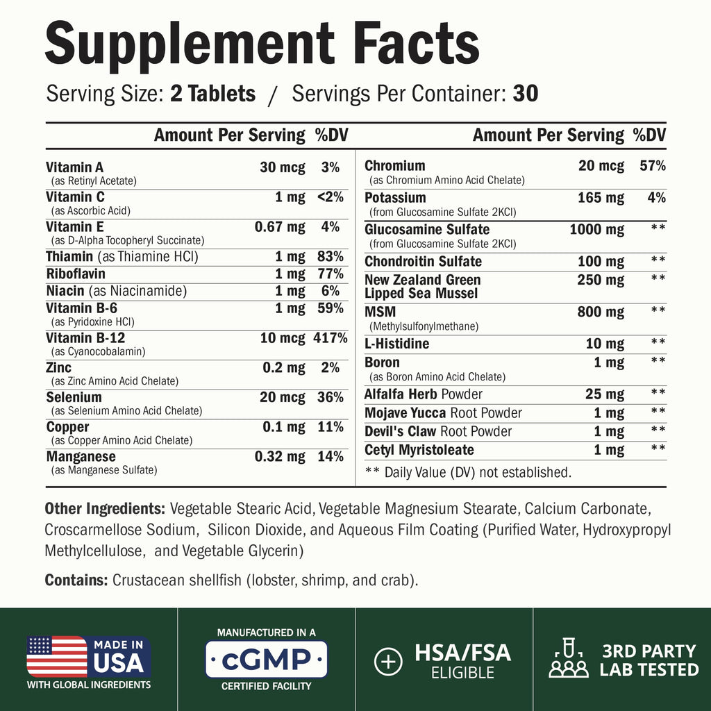 Glucosamine Chondroitin MSM Joint Supplements 60 Tabs A47889