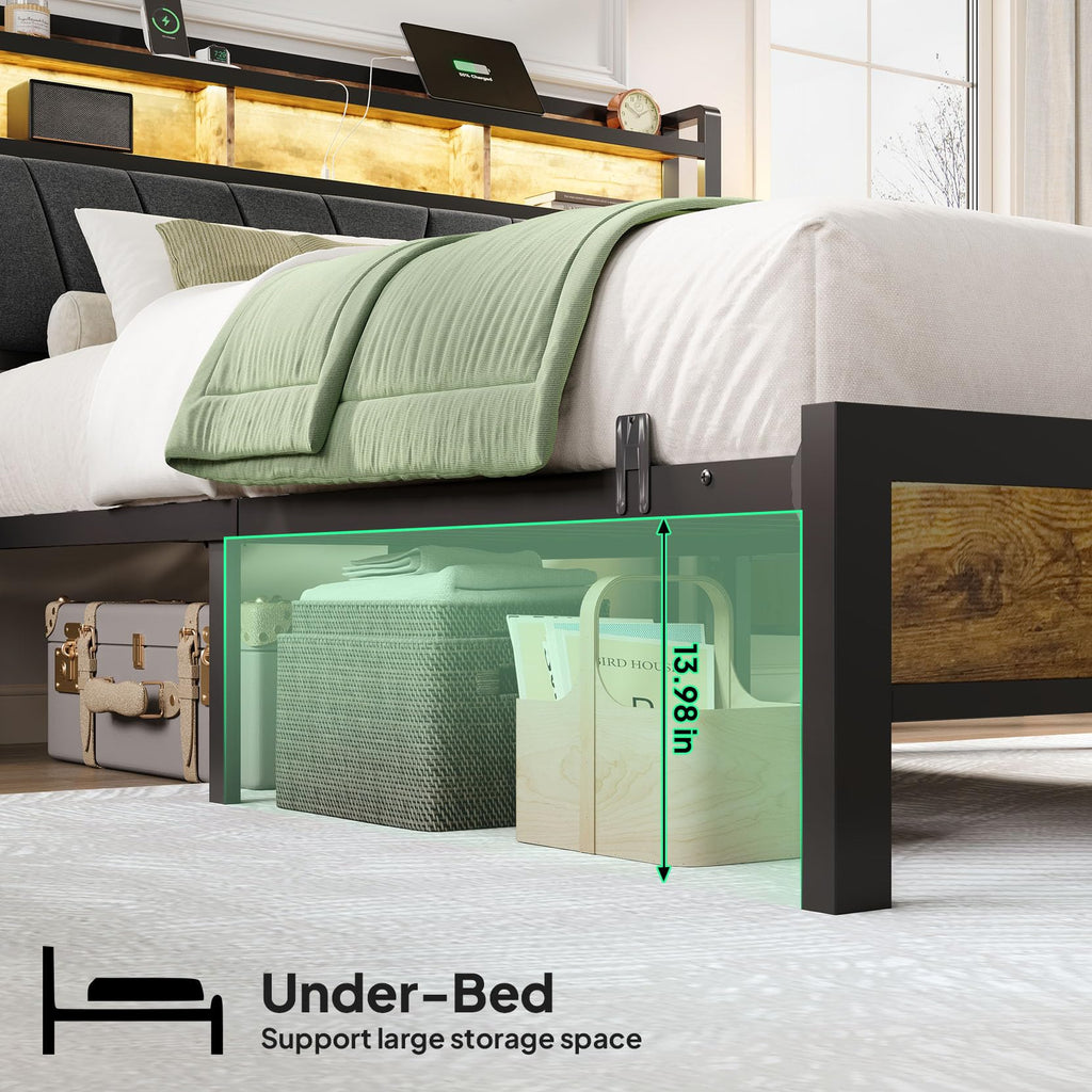 Full Bed Frame with LED Lights and Charging Station D927037