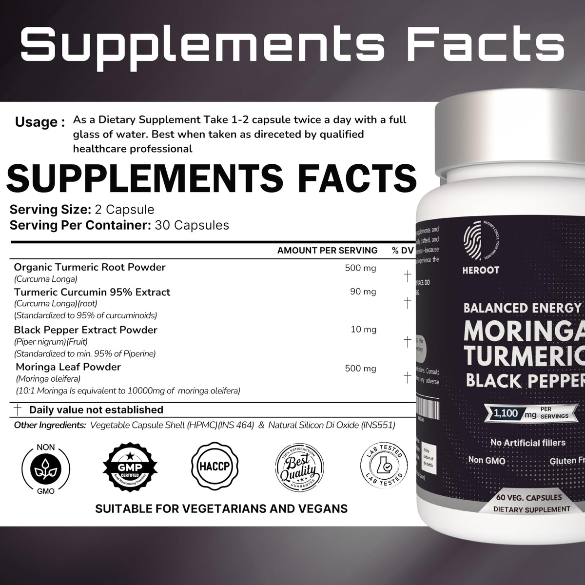 Turmeric with Black Pepper & Moringa 1000 mg, 120 Capsules B6308