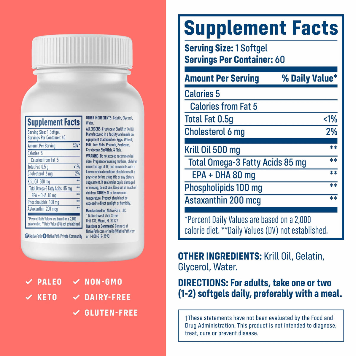 Antarctic Krill Oil 500mg Omega-3 60 Softgels J284