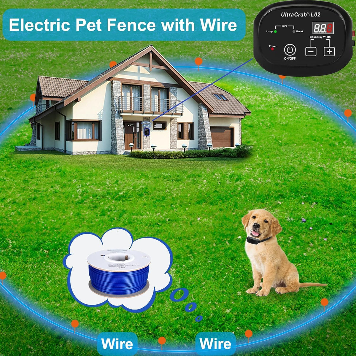 In-Ground Electric Pet Fence with 2 Waterproof Rechargeable Collars Z586