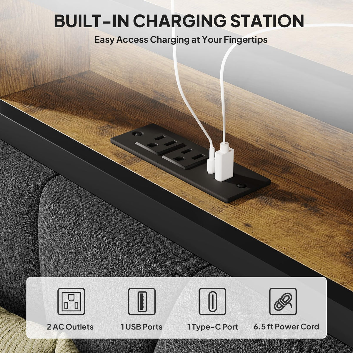 Full Bed Frame with LED Lights and Charging Station D927037