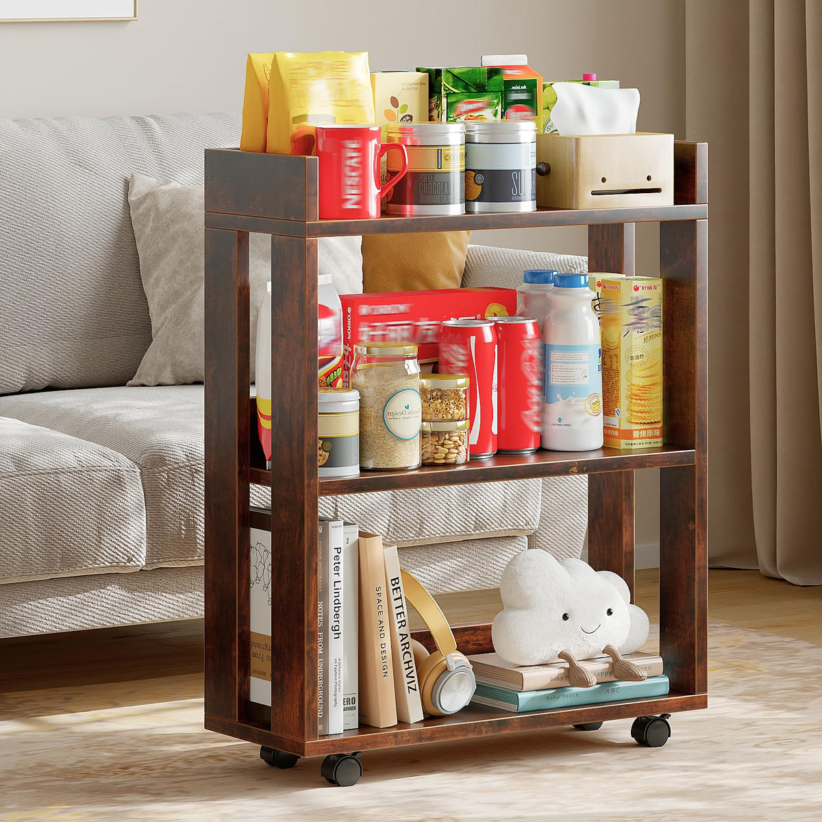 3-Tier Small Bookshelf with Wheels V621