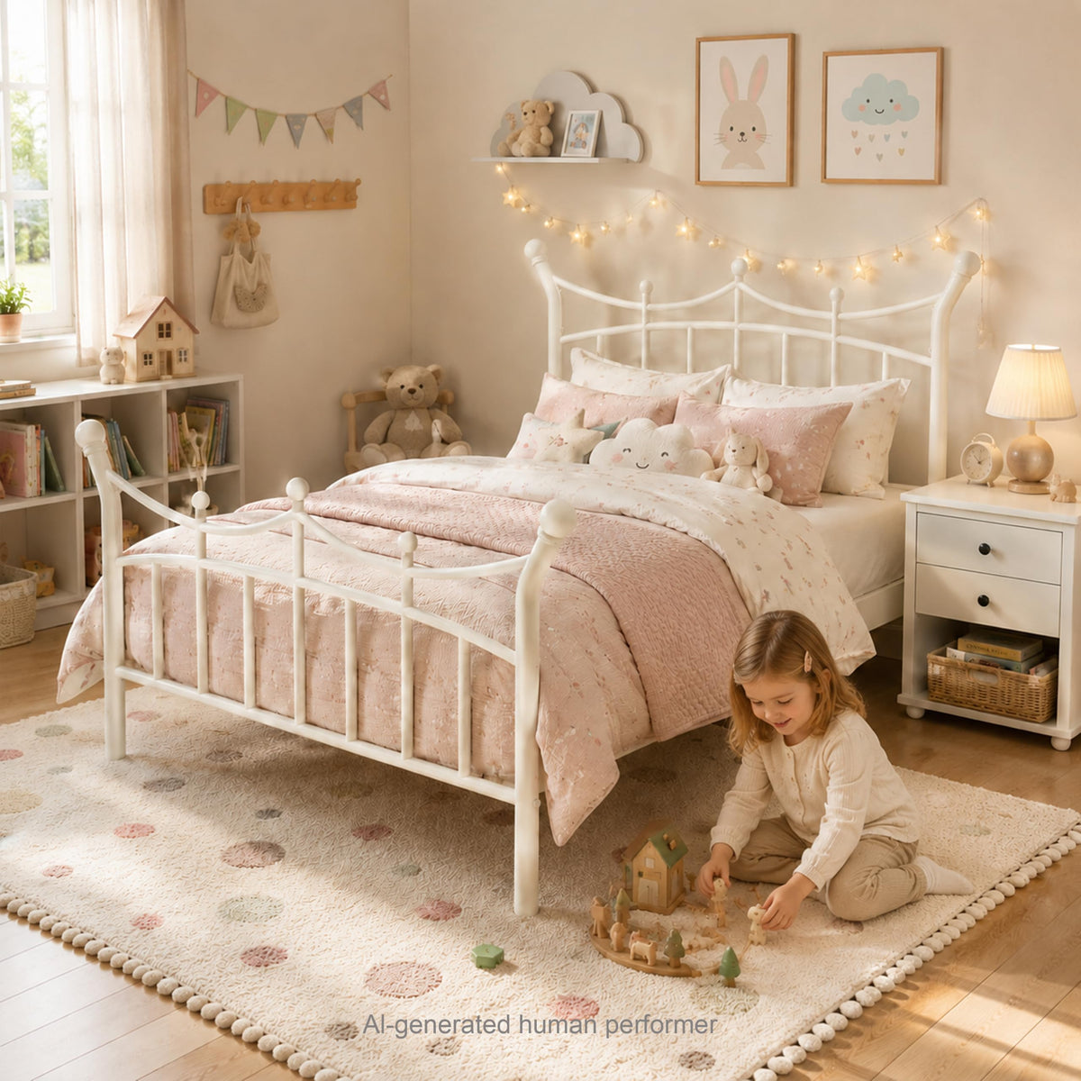 Twin Size White Metal Bed Frame T403