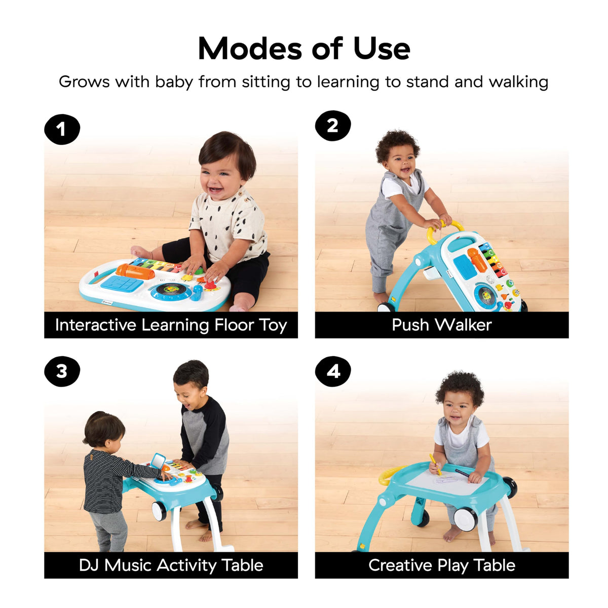 4-in-1 Push Walker Activity Center Toddler Table Floor Toy V2182