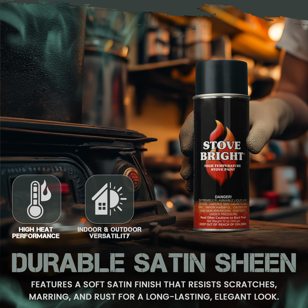 High Heat Resistant Satin Charcoal Black Spray Paint 12oz Can O4660