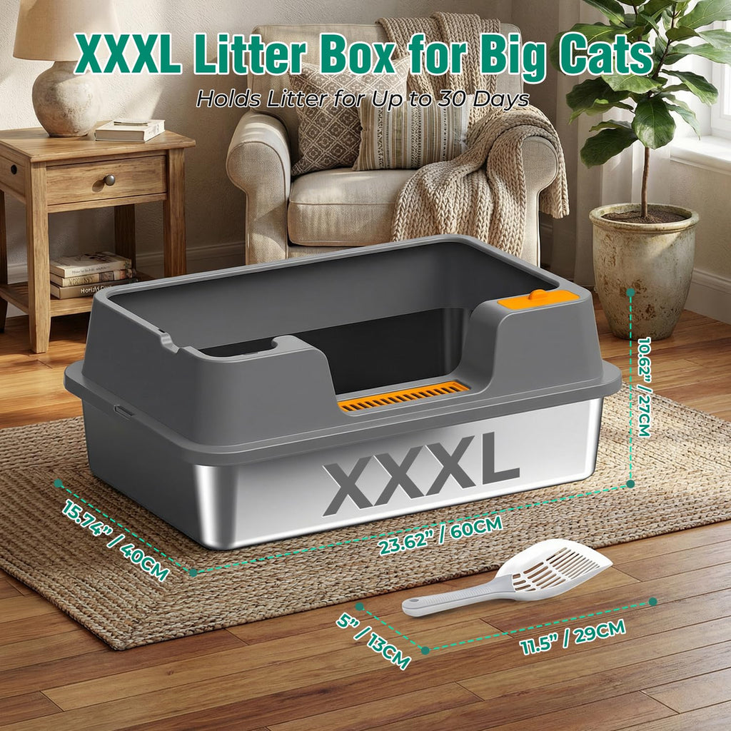 Extra Large Stainless Steel Litter Box with High Sides H466