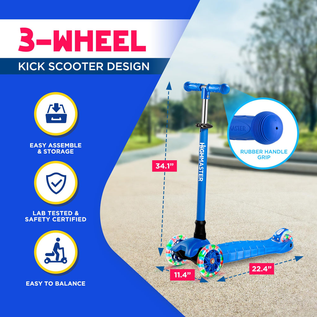 Kids 3 Wheel Kick Scooter with Adjustable Handlebar and LED Wheel Lights I8767