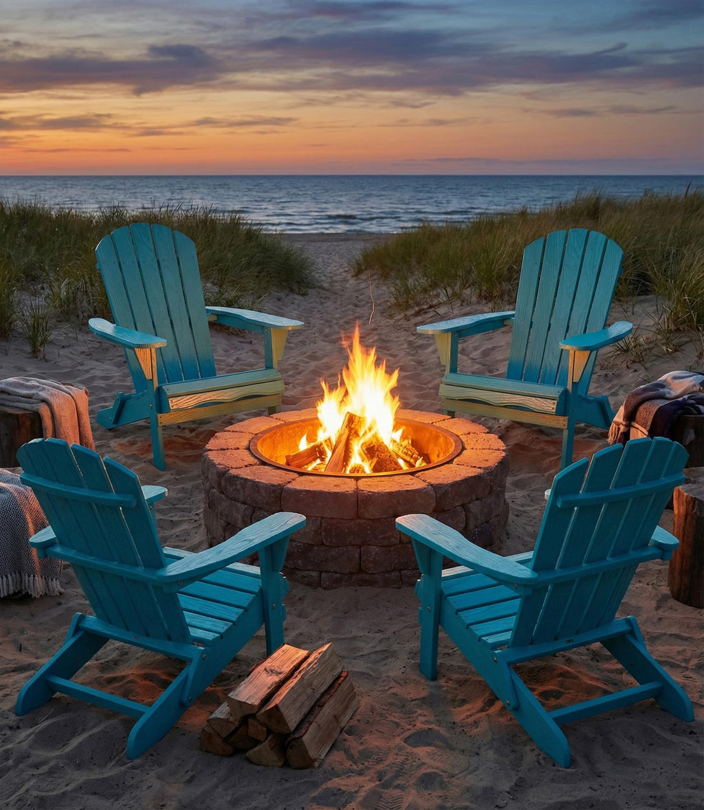 Folding Adirondack Chairs Set of 2 Solid Wood Turquoise Blue Q928201