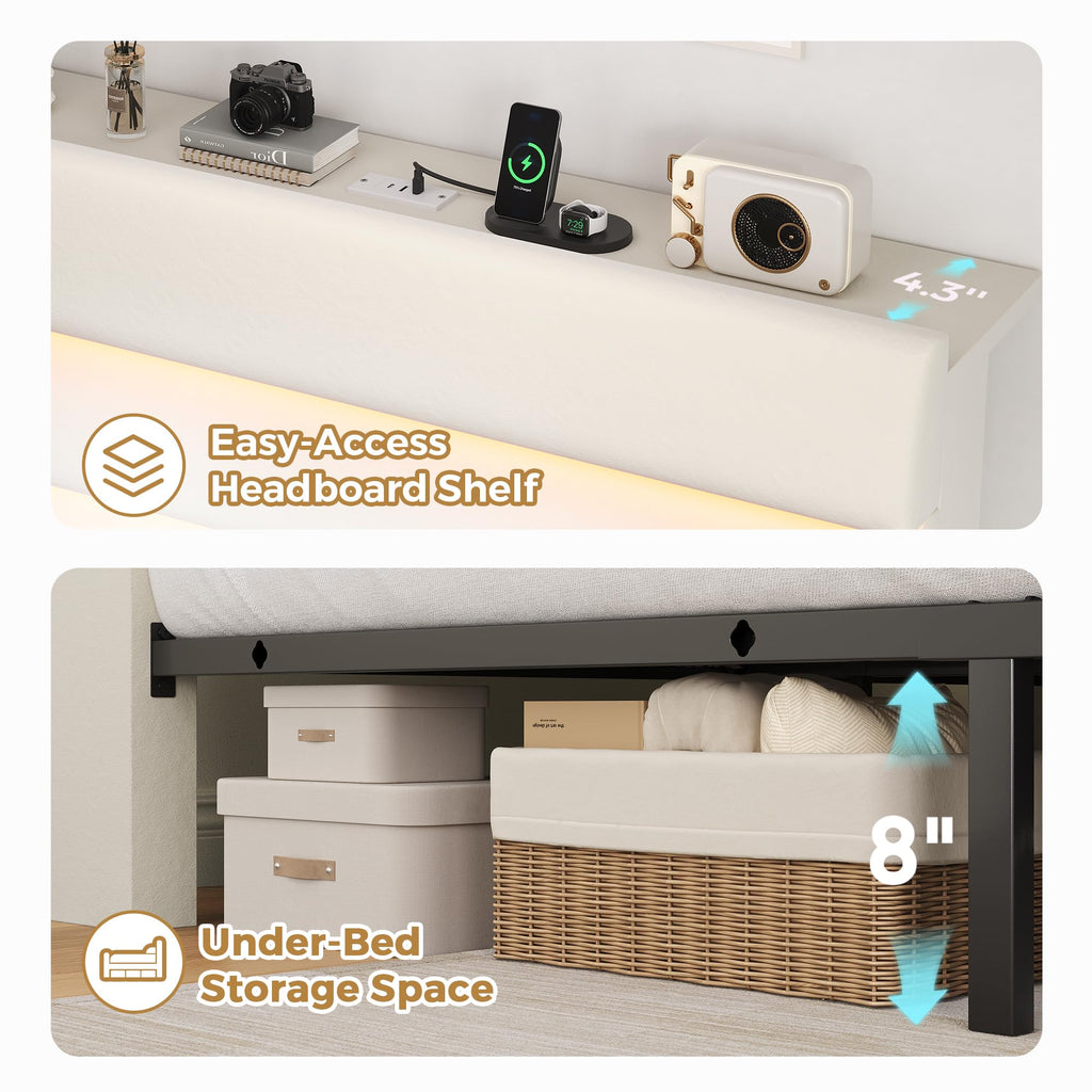Beige Queen Size Bed Frame with 2 Storage Drawers T302