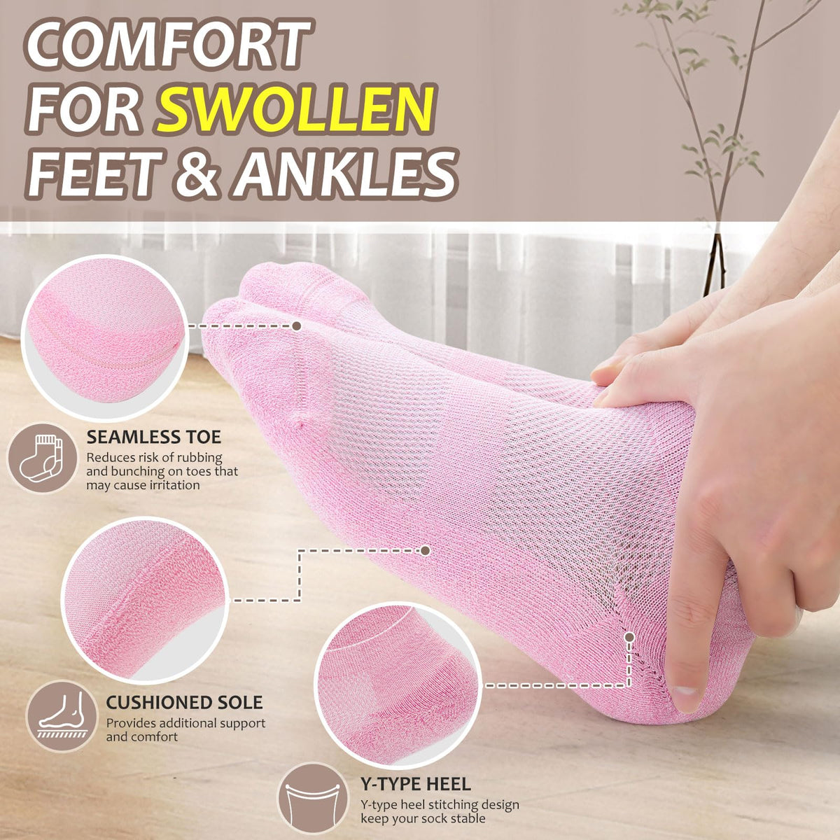 5 Pairs Non-Binding Low Cut Diabetic Socks Size 9-11 Z984497